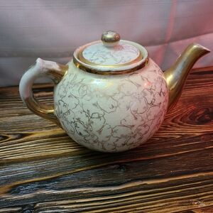 Vintage Guernsey Cookingware Floral Gold and Cream Teapot